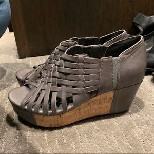 Chocolat Blu Leather Woven Cork Wedge
